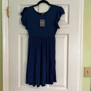 Olivia Rae Jersey Dress Blue Empire Waist Butterfly Sleeve Small Dress NWT
